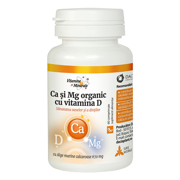 Ca si Mg organic cu vitamina D Dacia Plant – 60 comprimate Dacia plant Capsule si comprimate